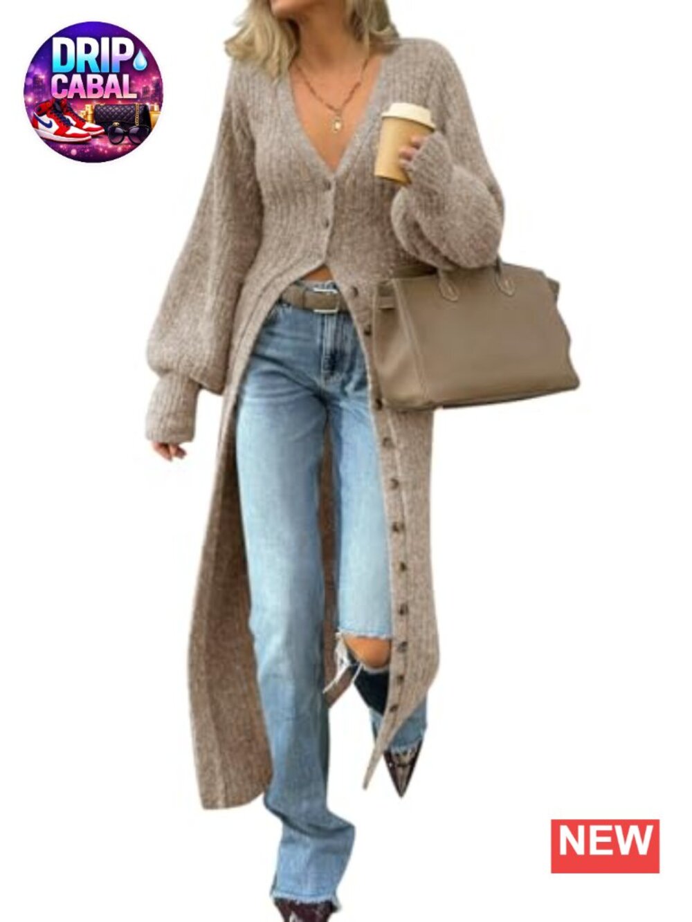 Women's Chunky Knit Long Duster Cardigan Button Down Maxi Sweater Dress